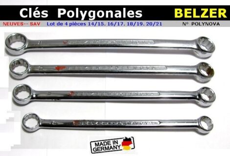 Lot 4 clefs BELZER polygonales metriques de 14/15 - 16/17 - 18/19 - 20/21 longues