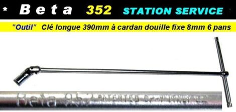 Clé longue 390 mm avec douille cardan fixe de 8 mm 6 pans (outil atelier)