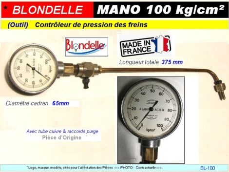 Manomètre de contrôle de la préssion du circuit des freins - BLONDELLE 100