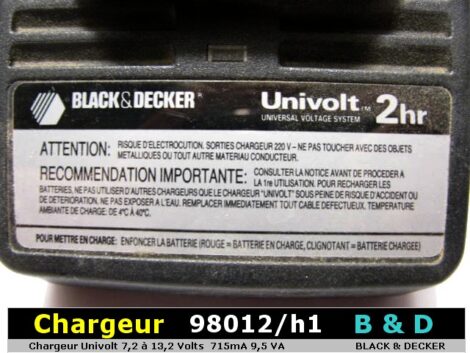 Chargeur de batterie uni-volt 7,2 à 13.2 volts  BLACK & DECKER 98012 – Image 2