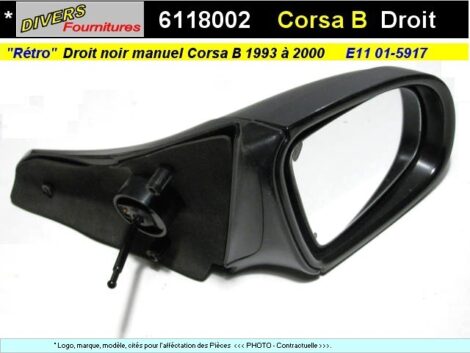 Rétroviseur coté droit noir manuel - OPEL Corsa B 1993 à 2000
