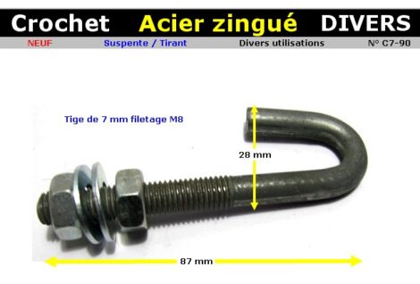 Crochets suspentes divers acier zingué - M8 longeur 90mm
