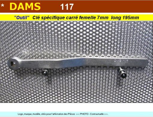 Clé Spécifique contre coudée carré de 7 mm 195 mm de long -Dams 117 (outillage atelier)