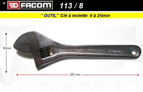 Clé Facom à molette 113-8EC incassable 25 mm 205 mm (outillage atelier)