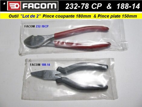 Lot outils une pince coupante isolée SAM 232-18CP - Une pince plate isolée FACOM 188-14