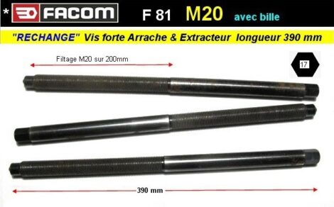 Vis mère extracteur M20 longueur 390 mm - Ancien Facom 81-390 (outil atelier)