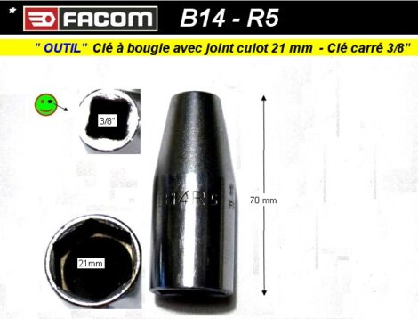 Clé Facom à bougie douille de 21 mm carré 3/8 - Facom B14 R5  (outillage atelier)