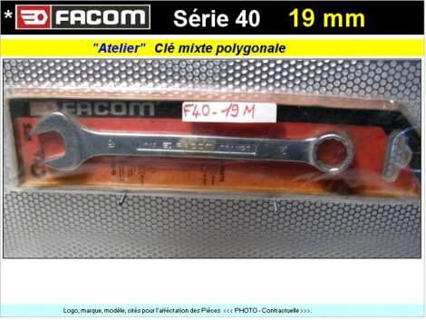Clé Facom polygonale & plate de 19 mixte - Série FACOM 40 long 215mm (outillage atelier)