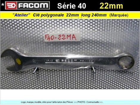 Clé Facom polygonale & plate de 22 mixte - Série 40 long 250mm (outillage atelier)