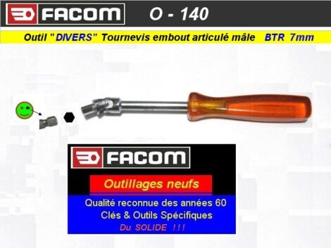 Outil FACOM 0140 - Style tournevis articulé embout fixe exagonal de 7 mm (outil atelier)