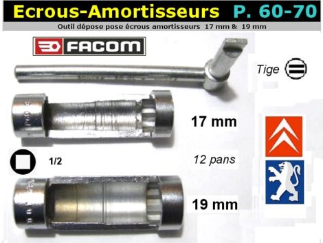 Clé Facom spécifique - Peugeot tête vis amortisseurs 17-19 mm  (outillage atelier)