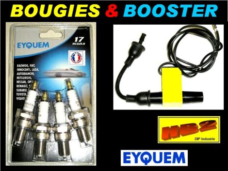 Lot 4 bougies EYQUEM RC62LS & 1 Booster allumage HB2 - Véhicules 12 volts à rupteurs