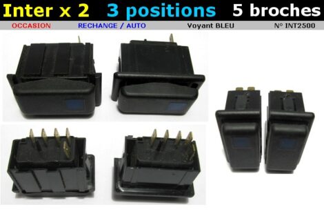 Inter 12/24 volts par 2 asymétriques 3 positions 5 broches voyant bleu