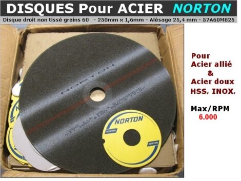 Disques à tronçonner l'acier - NORTON 250 x 1,6 x 25,4 mm  (les 2 pièces)