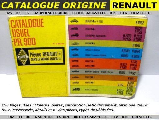 Catalogue Usuel PR 900 RENAULT d'origine 4cv R4 Dauphine Floride R8 Caravelle Estafette