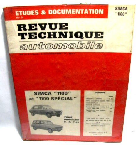 SIMCA 1100 6cv - Année 1968 - Revue technique - RTA 262