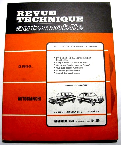 AUTOBIANCHI A111 PRIMULA 65C 1970  Revue technique RTA 295