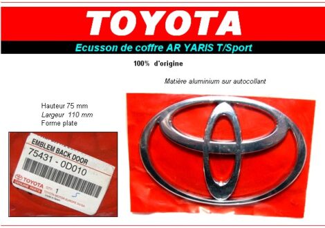 Ecusson TOYOTA Yaris - Coffre arrière T/Sport - 75431-0D010