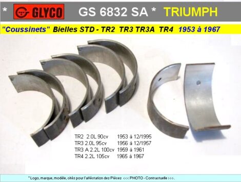 Coussinets de bielles - TRIUMPH cotes STD - TR2  TR3 TR4 - Glyco GS6832SA (collection)