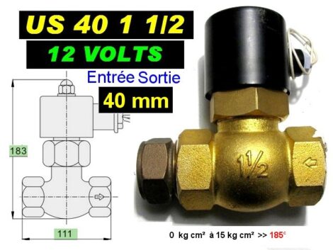 Electrovanne 12 volts - Entrée sortie 40 mm - de 0 kg  à 15 kg cm2
