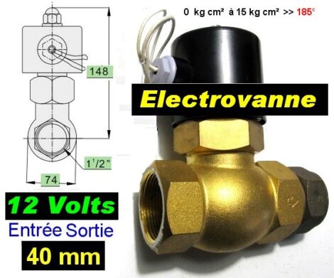 Electrovanne 12 volts - Entrée sortie 40 mm - de 0 kg  à 15 kg cm2 – Image 2