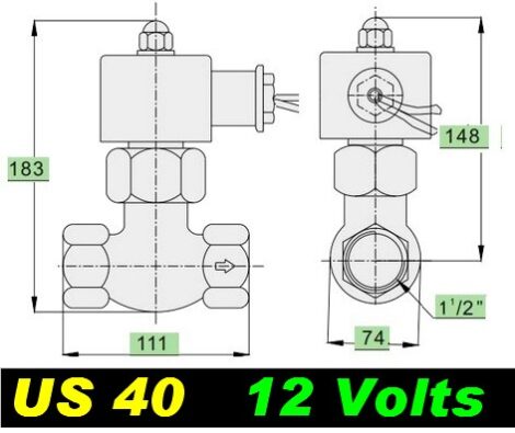 Electrovanne 12 volts - Entrée sortie 40 mm - de 0 kg  à 15 kg cm2 – Image 3