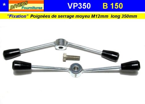 Poignees volant acier 2 bras 160mm vis centrale M12 long 350 mm